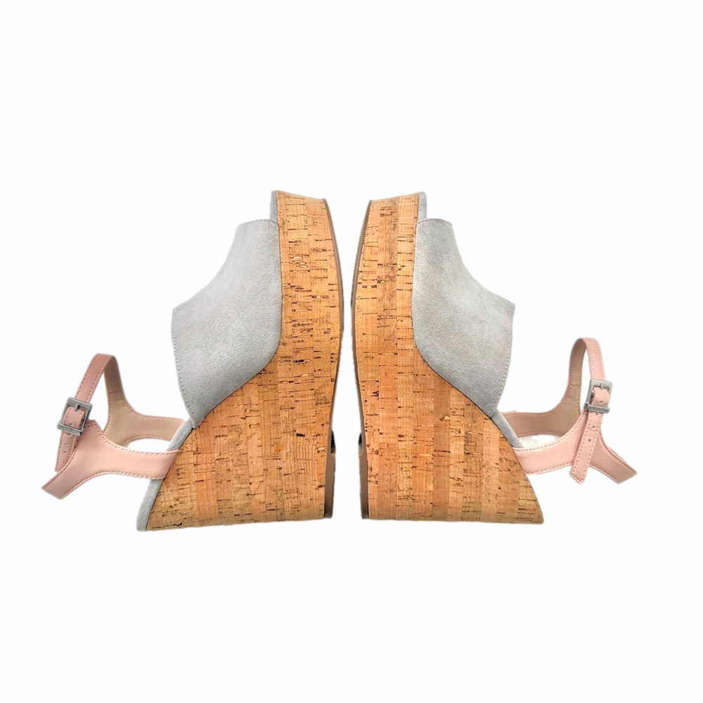 Charles Charles David Faux Gray Suede Cork Wedge Sandal Slingback Size 9 - Picture 9 of 13
